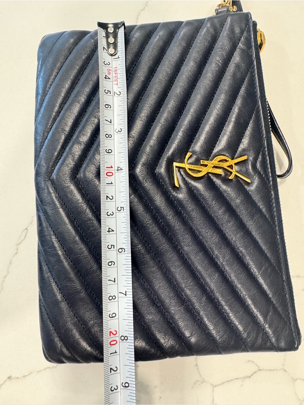 💯Authentic YSL Navy Blue Cassandra Chevron  Wristlet - Picture 15 of 16